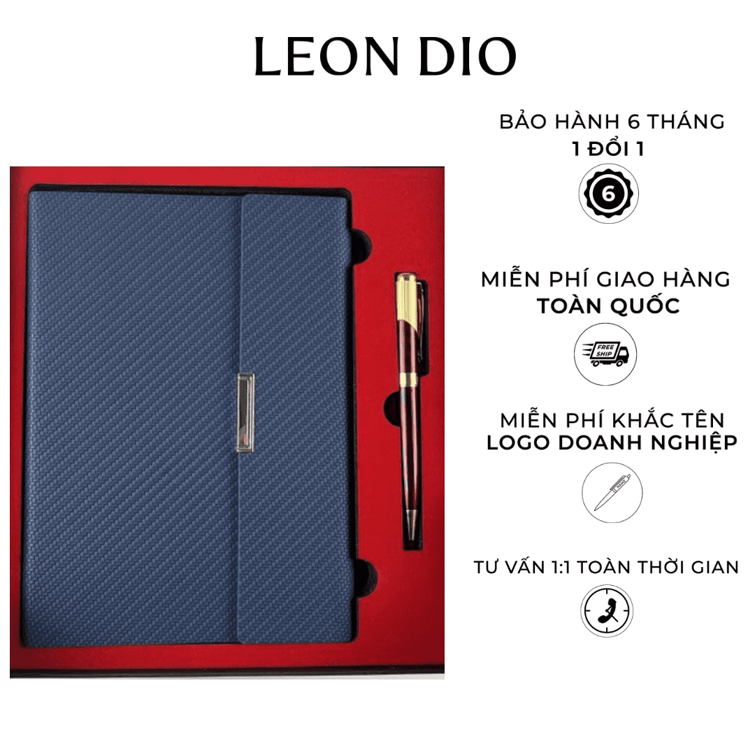 Bộ Quà Tặng Sổ Da Leon Dio Lapis Lazuli Red thumbnail 2
