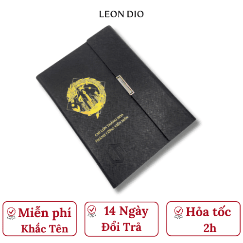 Sổ Da Bìa Còng Leon Dio Cá Chép Hóa Rồng - Màu Đen