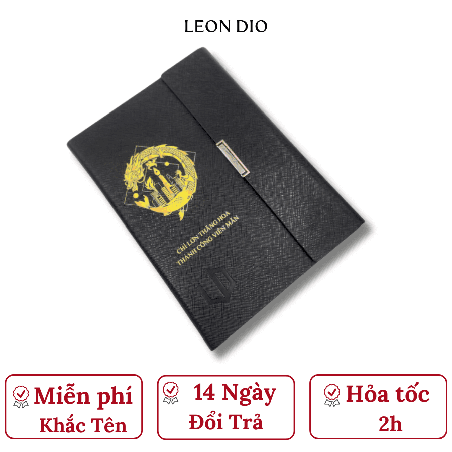 Sổ Da Bìa Còng Leon Dio Cá Chép Hóa Rồng - Màu Đen thumbnail 1