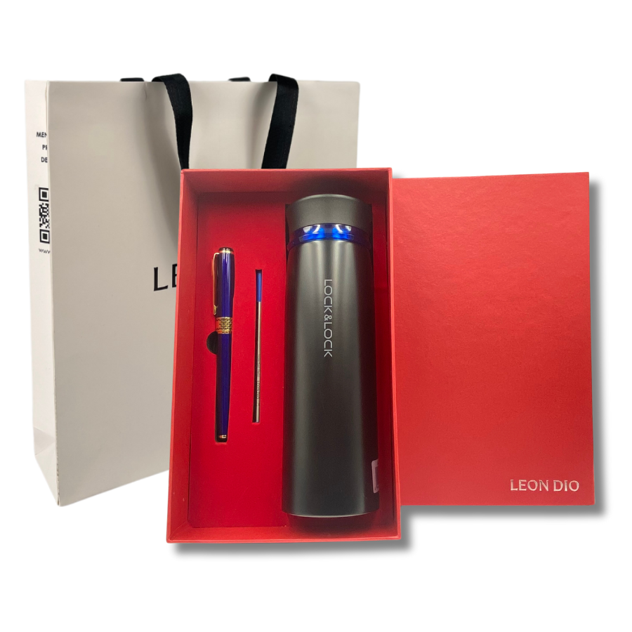 Bộ Quà Tặng Bình Chính Hãng LocknLock Feather Light Màu Đen Viền Xanh 450ml – Bút Ký Tên Leon Dio (Giá Liên Hệ) thumbnail 1