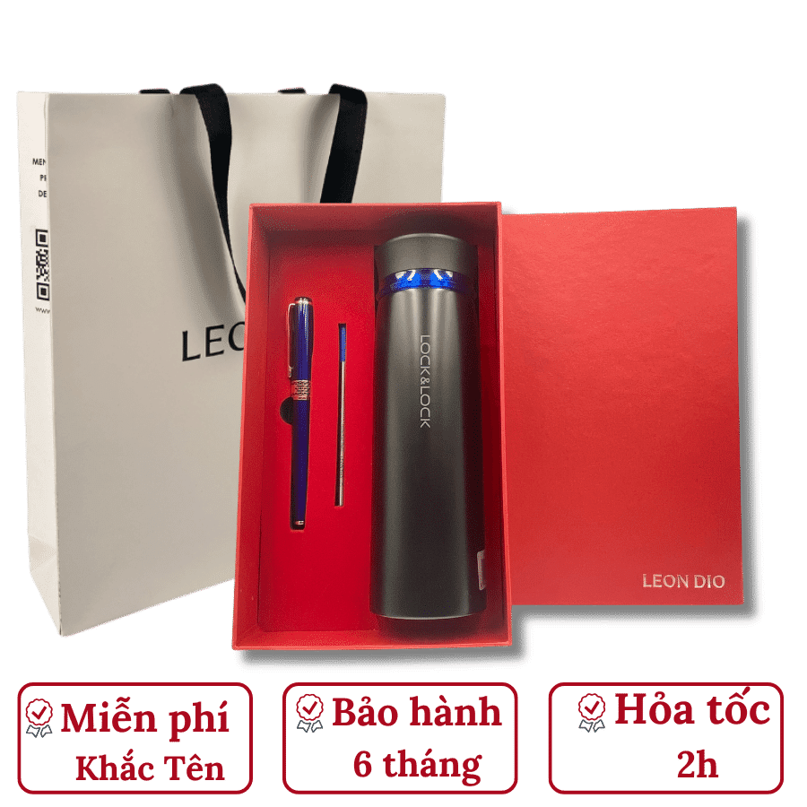 Bộ Quà Tặng Bình Chính Hãng LocknLock Feather Light Màu Đen Viền Xanh 450ml – Bút Ký Tên Leon Dio (Giá Liên Hệ) thumbnail 2