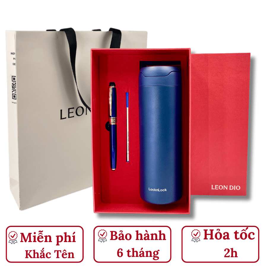 Bộ Quà Tặng Bình Chính Hãng LocknLock DANDY ONETOUCH TUMBLER Màu Xanh 420ml – Bút Ký Tên Leon Dio (Giá Liên Hệ) thumbnail 2
