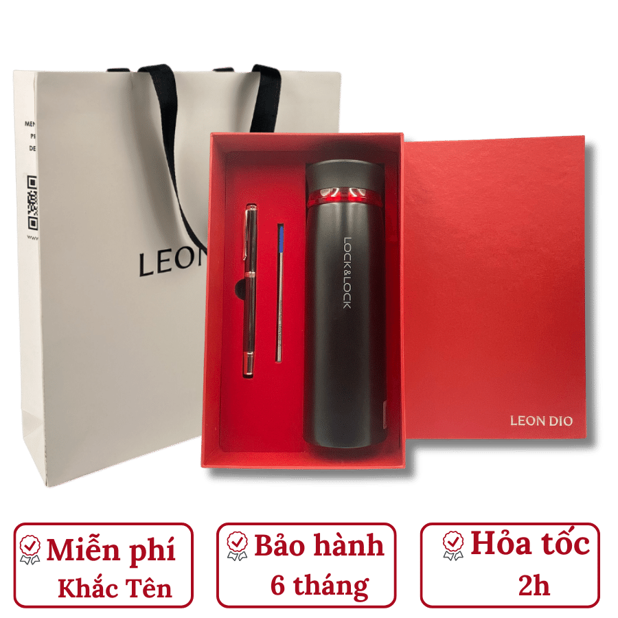 Bộ Quà Tặng Bình Chính Hãng LocknLock Feather Light Màu Đen Viền Đỏ 450ml – Bút Ký Tên Leon Dio (Giá Liên Hệ) thumbnail 2