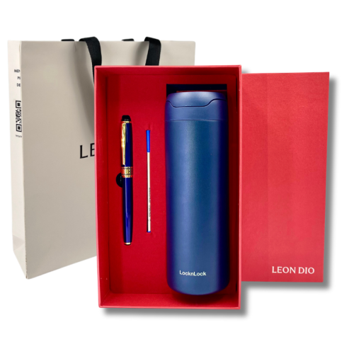 Bộ Quà Tặng Bình Chính Hãng LocknLock DANDY ONETOUCH TUMBLER Màu Xanh 420ml – Bút Ký Tên Leon Dio (Giá Liên Hệ)