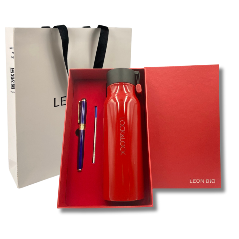 Bộ Quà Tặng Bình Chính Hãng LocknLock NAME TUMBLER Màu Đỏ 500ml – Bút Ký Tên Leon Dio (Giá Liên Hệ)