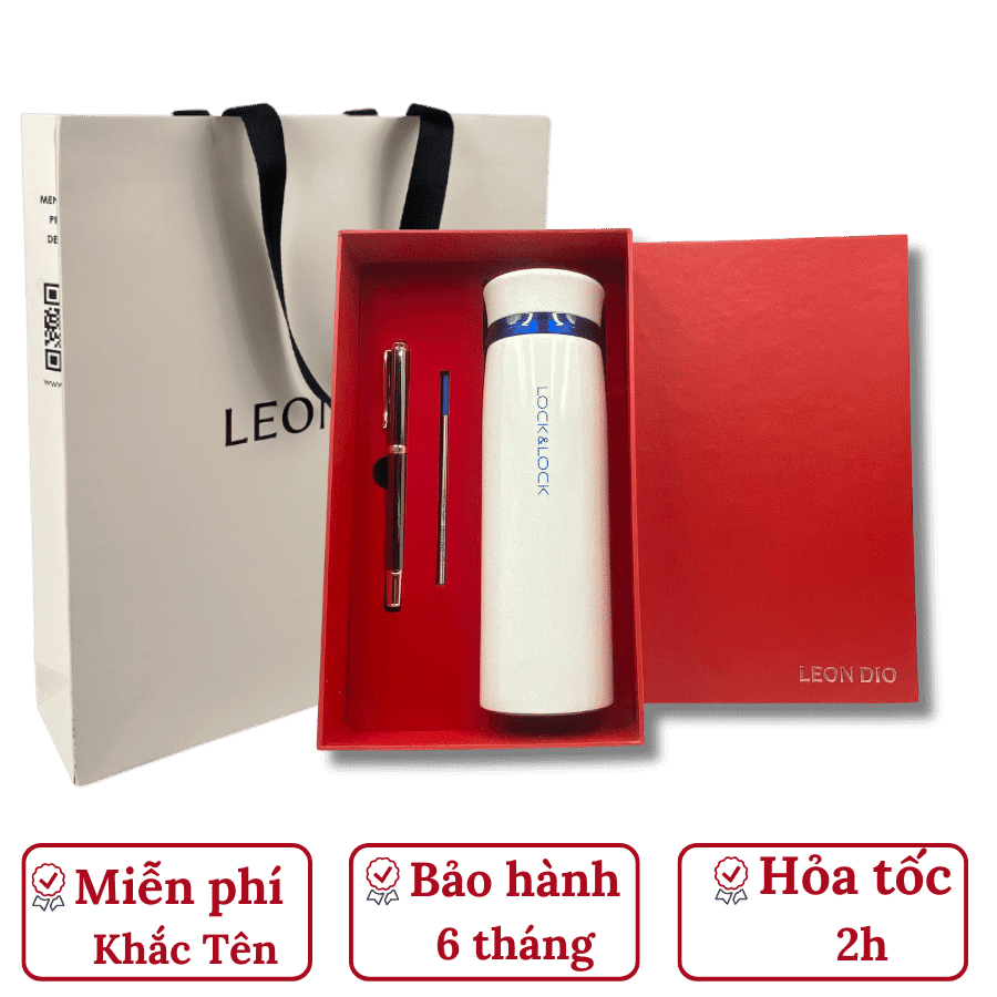 Bộ Quà Tặng Bình Chính Hãng LocknLock Feather Light Màu Trắng 450ml – Bút Ký Tên Leon Dio (Giá Liên Hệ) thumbnail 2