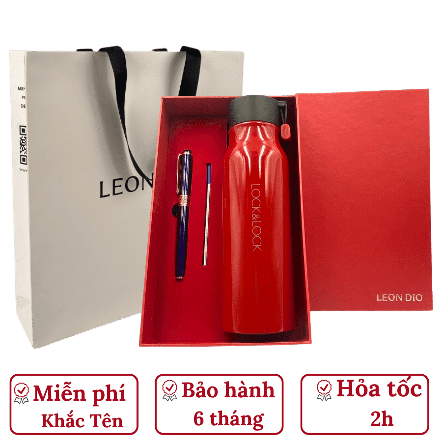 Bộ Quà Tặng Bình Chính Hãng LocknLock NAME TUMBLER Màu Đỏ 500ml – Bút Ký Tên Leon Dio (Giá Liên Hệ) thumbnail 2