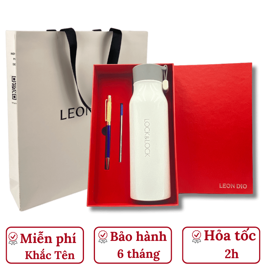 Bộ Quà Tặng Bình Chính Hãng LocknLock NAME TUMBLER Màu Trắng 500ml – Bút Ký Tên Leon Dio (Giá Liên Hệ) thumbnail 2