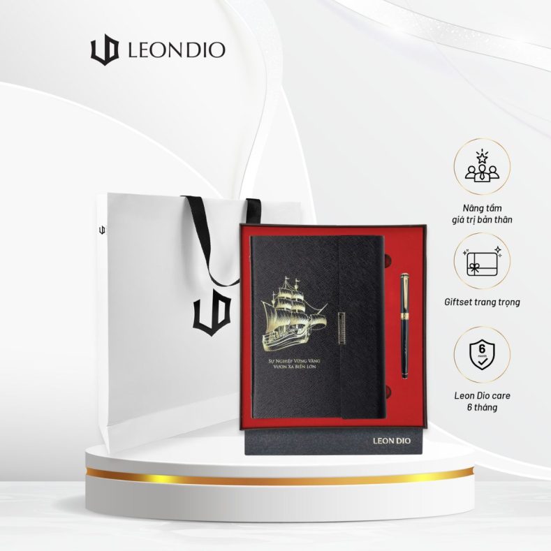 GiftSet Cao Cấp Sang Trọng Sổ Leon Dio Vươn Xa Biển Lớn - Bút Le Noble Tuxedo