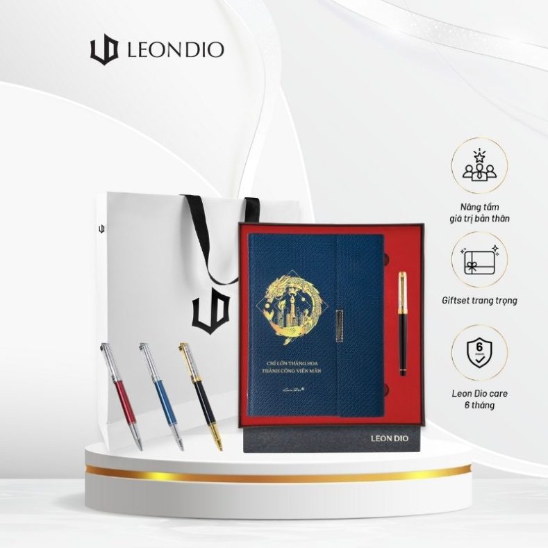 GiftSet Cao Cấp Sang Trọng Sổ Leon Dio Cá Chép Hóa Rồng - Bút Seal Of Dragon