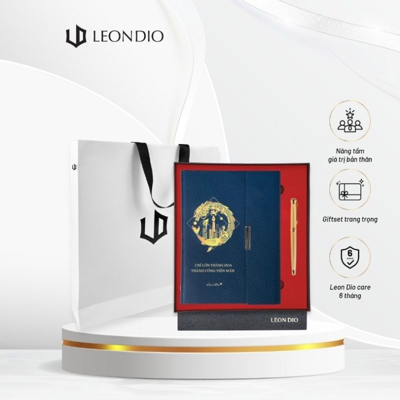 GiftSet Cao Cấp Sang Trọng Sổ Leon Dio Cá Chép Hóa Rồng - Bút Le Noble Tournesols