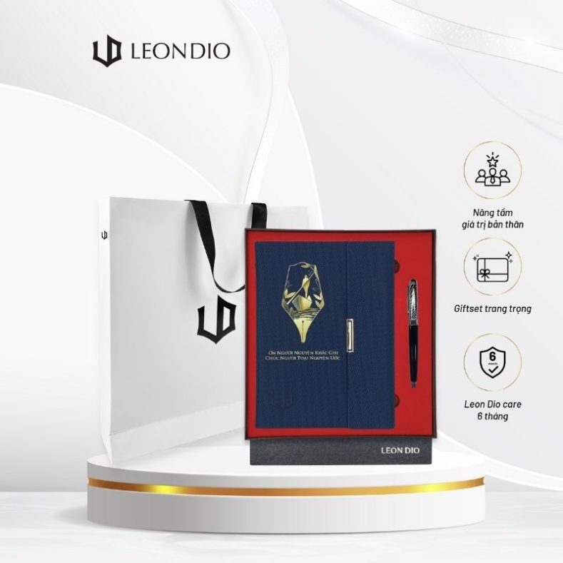 GiftSet Cao Cấp Sang Trọng Sổ Leon Dio Người Lái Đò - Bút Elite Air Platinum